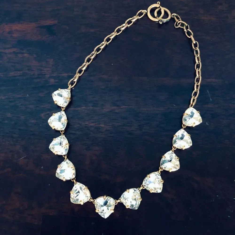 Rhinestone Crystal Jewel Antiqued Gold Vintage Necklace